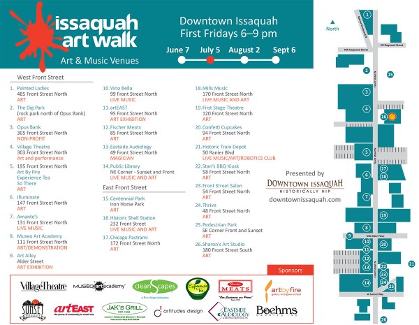 Issaquah Art Walk Art & Music Venues for July 5, 2013